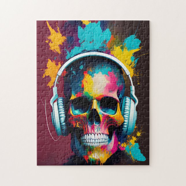 Colorful Skull with Headphones Design Jigsaw Puzzle (Vertical)
