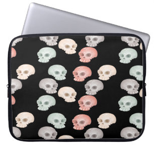 colorful skulls on black laptop sleeve