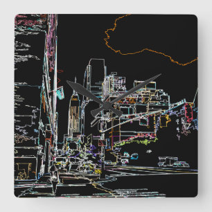 Colorful skyline in Manhattan Square Wall Clock