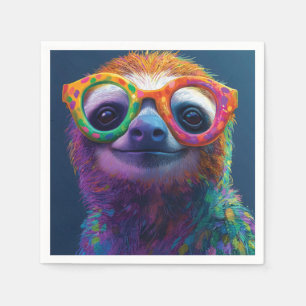 Colorful Sloth Fun Illustration with Glasses Napkin