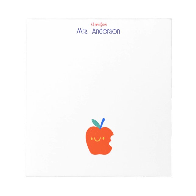 Colorful Smiling Apple Kindergarden Teacher Notepad (Front)