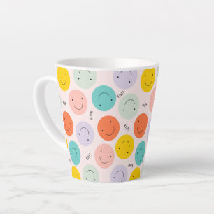 Colorful Smiling Happy Face Pattern Latte Mug