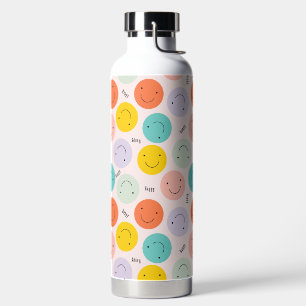Colorful Smiling Happy Face Pattern Water Bottle