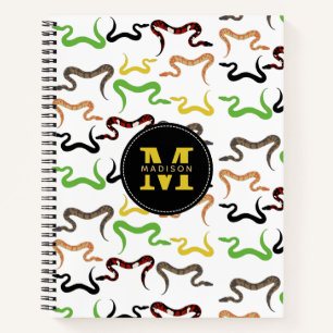 Colorful Snakes Python Reptile Pattern Monogram Notebook