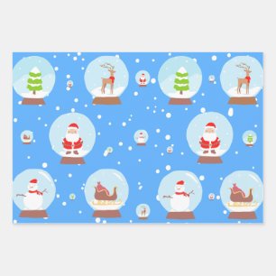 Colorful Snow Globe Snowman Christmas Pattern Wrapping Paper Sheet