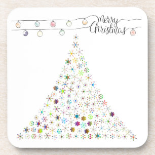 Colorful Snowflake Merry Christmas Tree Party Coaster