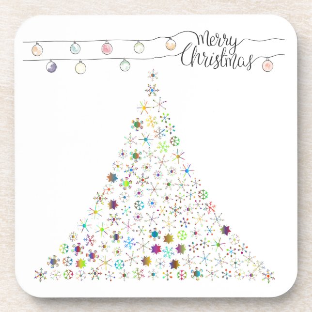 Colorful Snowflake Merry Christmas Tree Party Coaster (Front)