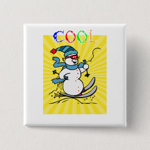Colorful Snowman Skiing funny cute snowman ski 15 Cm Square Badge