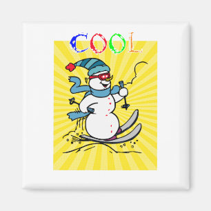 Colorful Snowman Skiing   funny cute snowman   ski Magnet