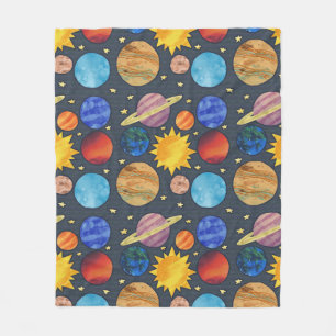 Colorful Solar System Fleece Blanket