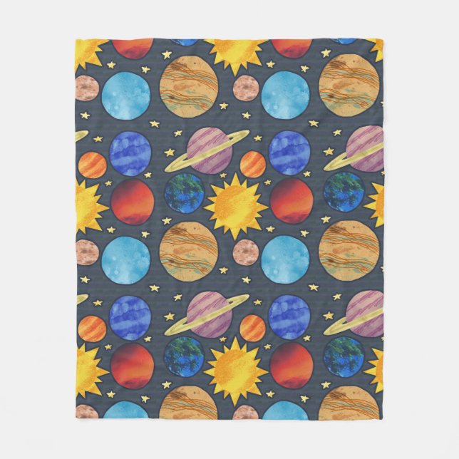 Colorful Solar System Fleece Blanket (Front)