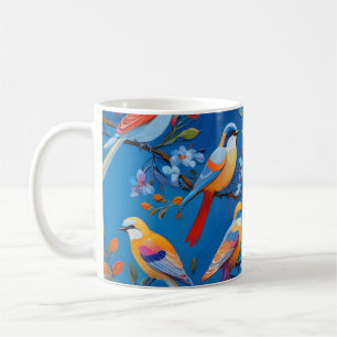 Colorful songbirds illustration coffee mug