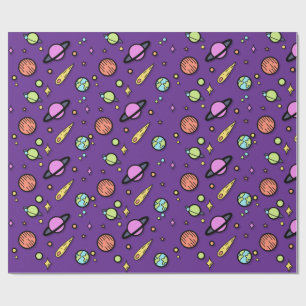 Colorful Space Doodle Wrapping Paper Planets