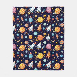 Colorful Space Exploration Pattern Fleece Blanket
