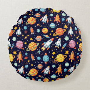 Colorful Space Exploration Pattern Round Cushion