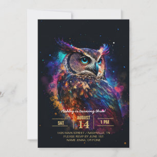 Colorful Space Owl Invitation