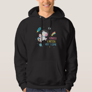 Colorful Space Unicorn Rainbow Kindergarten Here I Hoodie