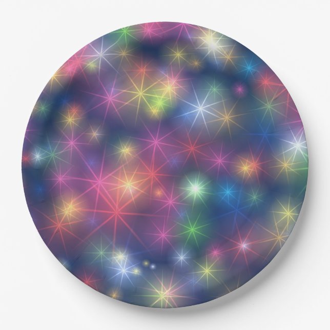 Colorful Sparkles Party Lights Paper Plate (Front)