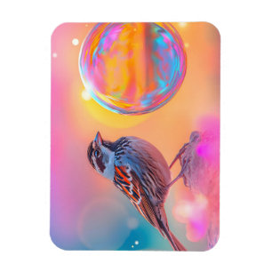 Colorful Sparrow and Rainbow Bubble  Magnet