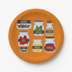 Colorful spice jars cooking style paper plate