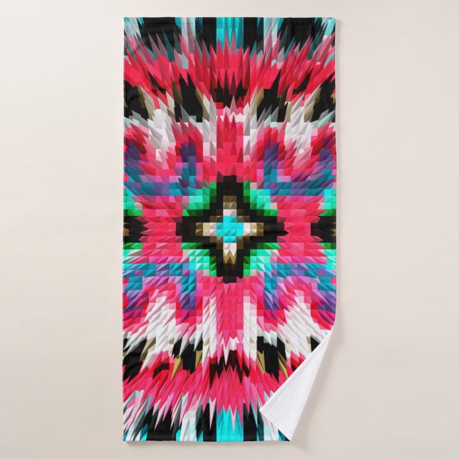 Colorful spiky kaleidoscopic patternabstract, art, bath towel (Bath Towel)