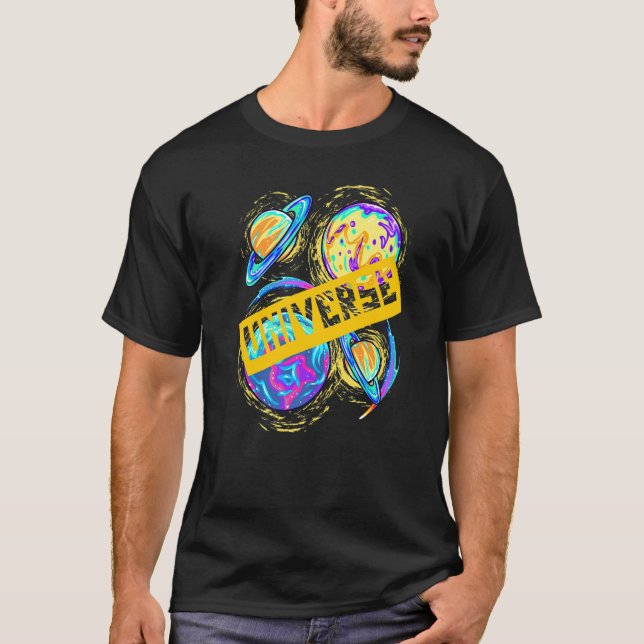 Colorful Spinning Planets Space & Science Kids Ast T-Shirt (Front)