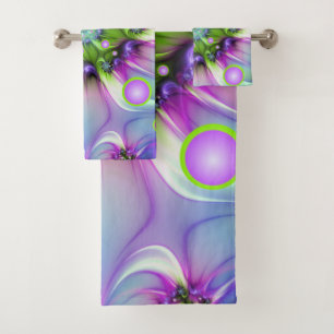 Colorful Spiral Round Shapes Abstract Fractal Art Bath Towel Set