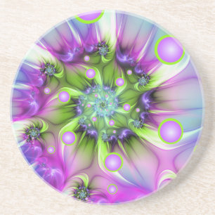Colorful Spiral Round Shapes Abstract Fractal Art Coaster