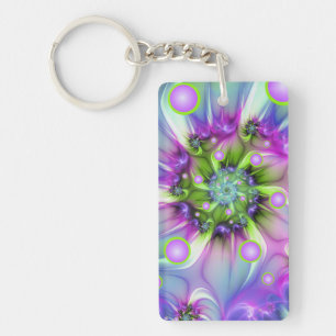 Colorful Spiral Round Shapes Abstract Fractal Art Key Ring