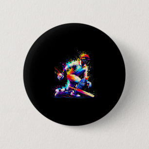 Colorful Splash Art Cricketer Tsman Cricket Bowler 6 Cm Round Badge