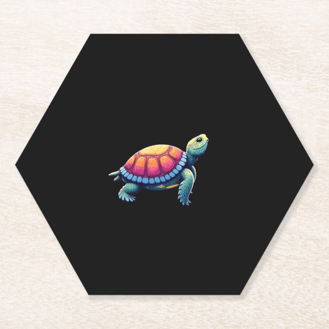 Colorful Splash Eastern Box Turtle (1) Paper Coaster (Front)