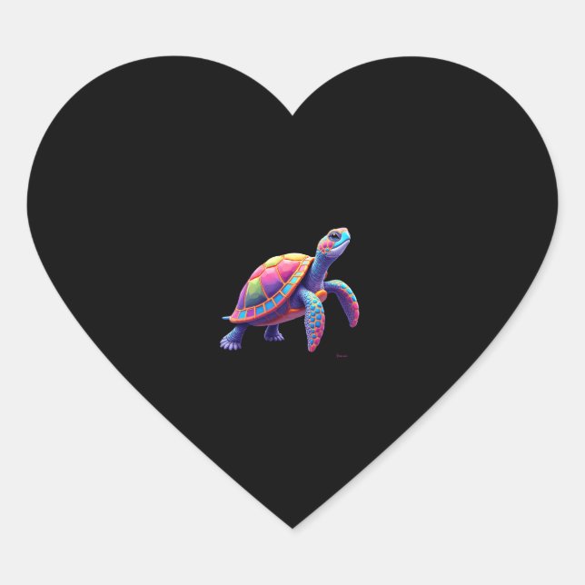 Colorful Splash Eastern Box Turtle (4) Heart Sticker (Front)