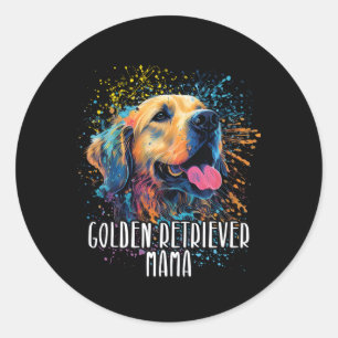 Colorful Splash Golden Retriever Mama Portrait Pup Classic Round Sticker