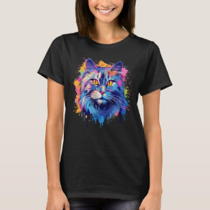 Colorful Splash Siberian Cat Face T-Shirt