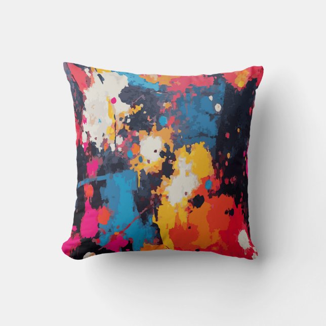 Colorful Splatter Paint – Bold Abstract Artistic Cushion (Front)