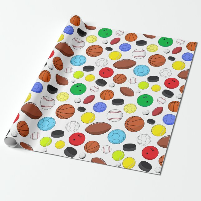 Colorful Sports Balls Random Pattern Wrapping Paper (Unrolled)