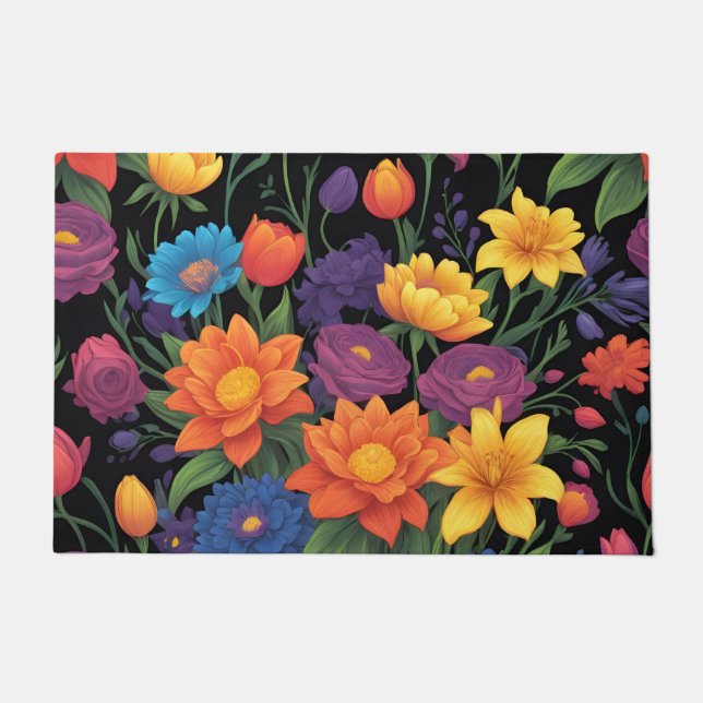 Colorful spring floral design doormat (Front)