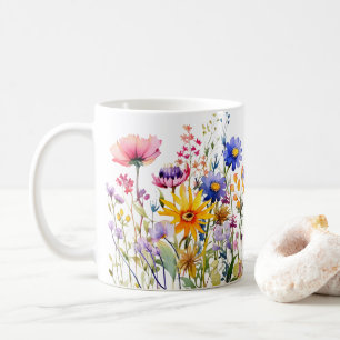 Colorful Spring Flower Watercolor Pattern Coffee Mug