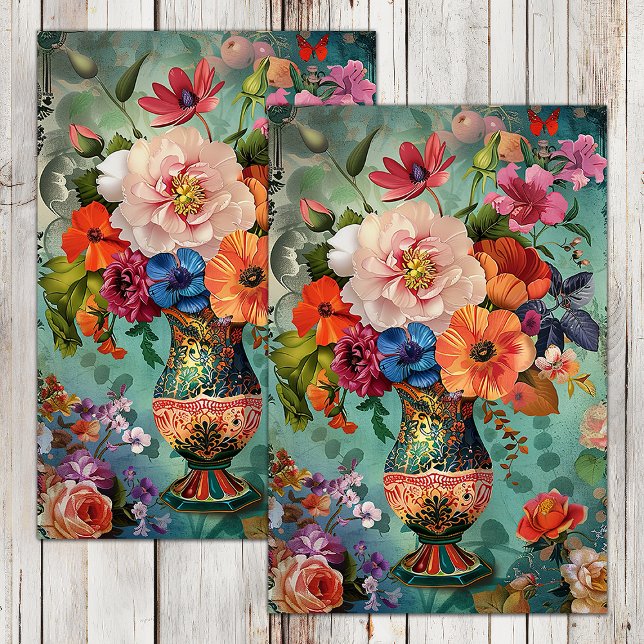 COLORFUL SPRING FLOWERS IN VASE DECOUPAGE TISSUE PAPER (COLORFUL SPRING FLOWERS IN VASE DECOUPAGE TISSUE PAPER)