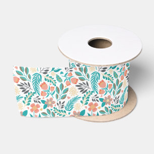 Colorful spring flowers pattern satin ribbon