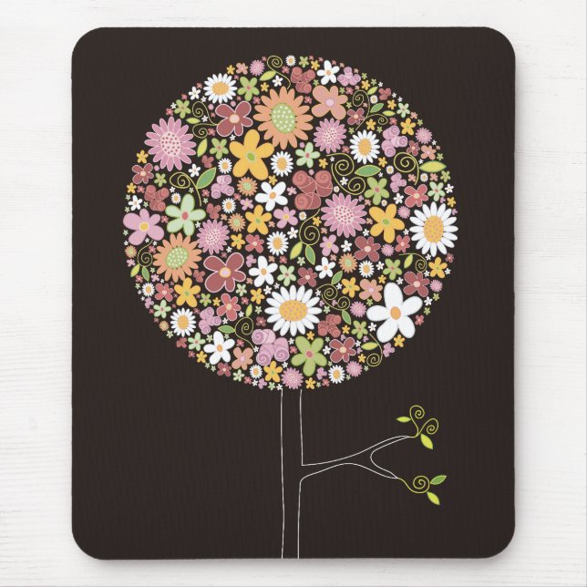 Colorful Spring Flowers Pop Tree Whimsical Chic Mouse Mat (Front)