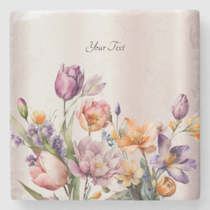 Colorful Spring Flowers Stone Coaster
