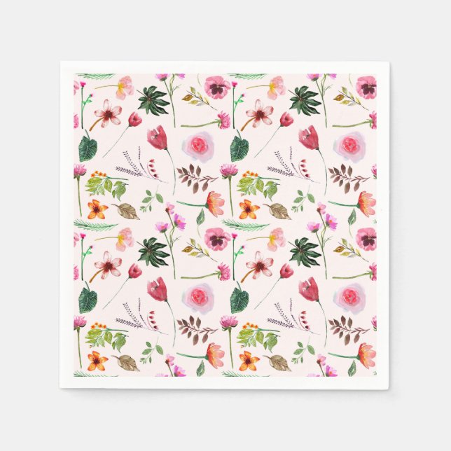 Colorful spring flowers watercolor pattern napkin (Front)