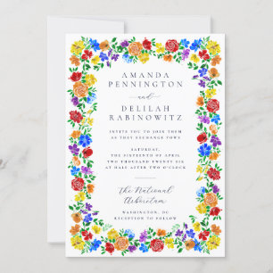 Colorful Spring Rainbow Flowers Gay Pride Wedding Invitation