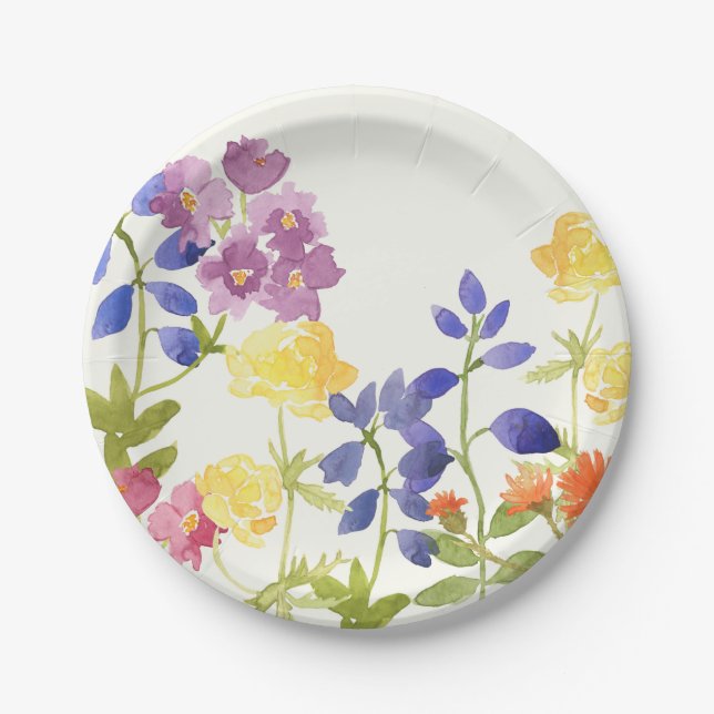 Colorful Spring Watercolour Floral Paper Plate (Front)