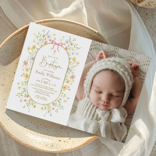 Colorful Spring Wildflower Meadow Baptism Photo Invitation