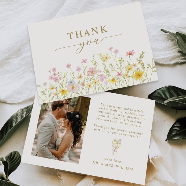 Colorful Spring Wildflower Meadow Garden Wedding Thank You Card (Creator Uploaded)