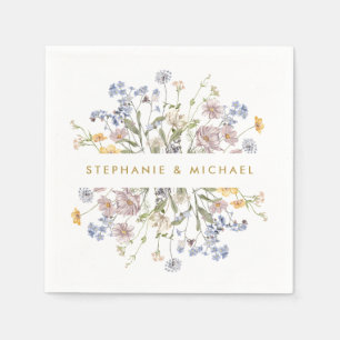 Colorful Spring Wildflower Meadow Gold Wedding  Napkin
