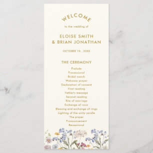 Colorful Spring Wildflower Meadow Gold Wedding  Programme