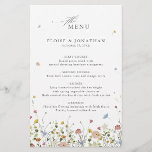 Colorful Spring Wildflower Meadow  Wedding Menu